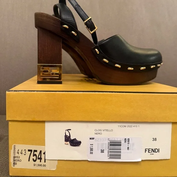 Fendi High Heel Clog Vitello in black Size 38 - Picture 2 of 6